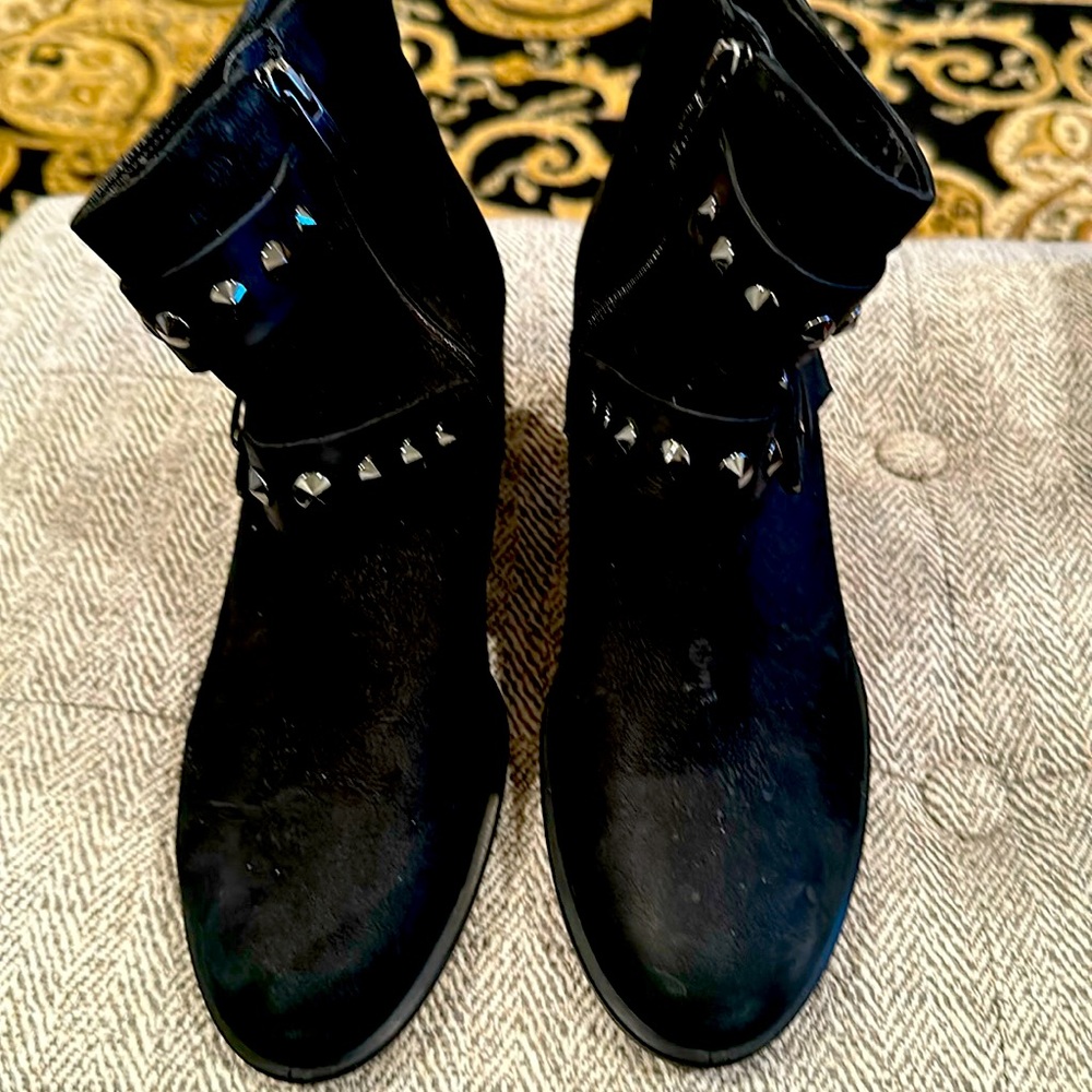 Ecco black suede booties with studded straps -worn once! Size 7-Make an offer!
